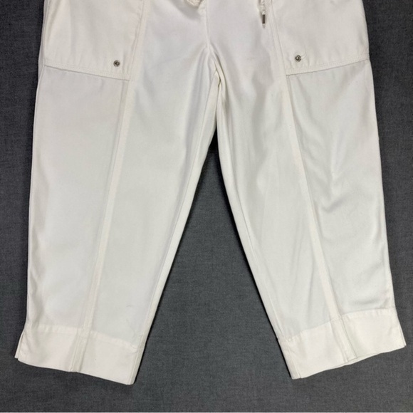 Lauren Ralph Lauren Cropped Pants Womens Sz 6 White Pocket Zip Drawstring Cargo - Picture 4 of 11